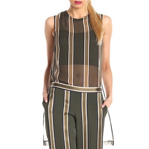 Theory Silk Sheer Stripe Button Back Tunic Top M - Picture 1 of 9